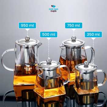 Gambar produk One Two Cups Teko Teh Kaca Saringan Tahan Panas Api Infuser Teapot 750ml - TP-761