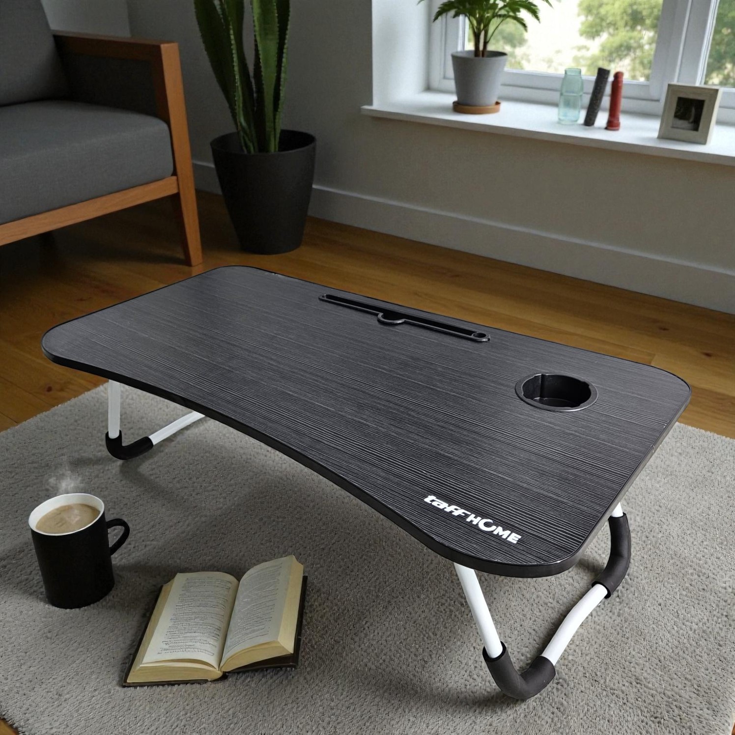 TaffHOME Meja Lipat Belajar Kerja Foldable 80x39.5cm with Cup Slot - DCV40 Gambar produk TaffHOME Meja Lipat Belajar Kerja Foldable 80x39.5cm with Cup Slot - DCV40