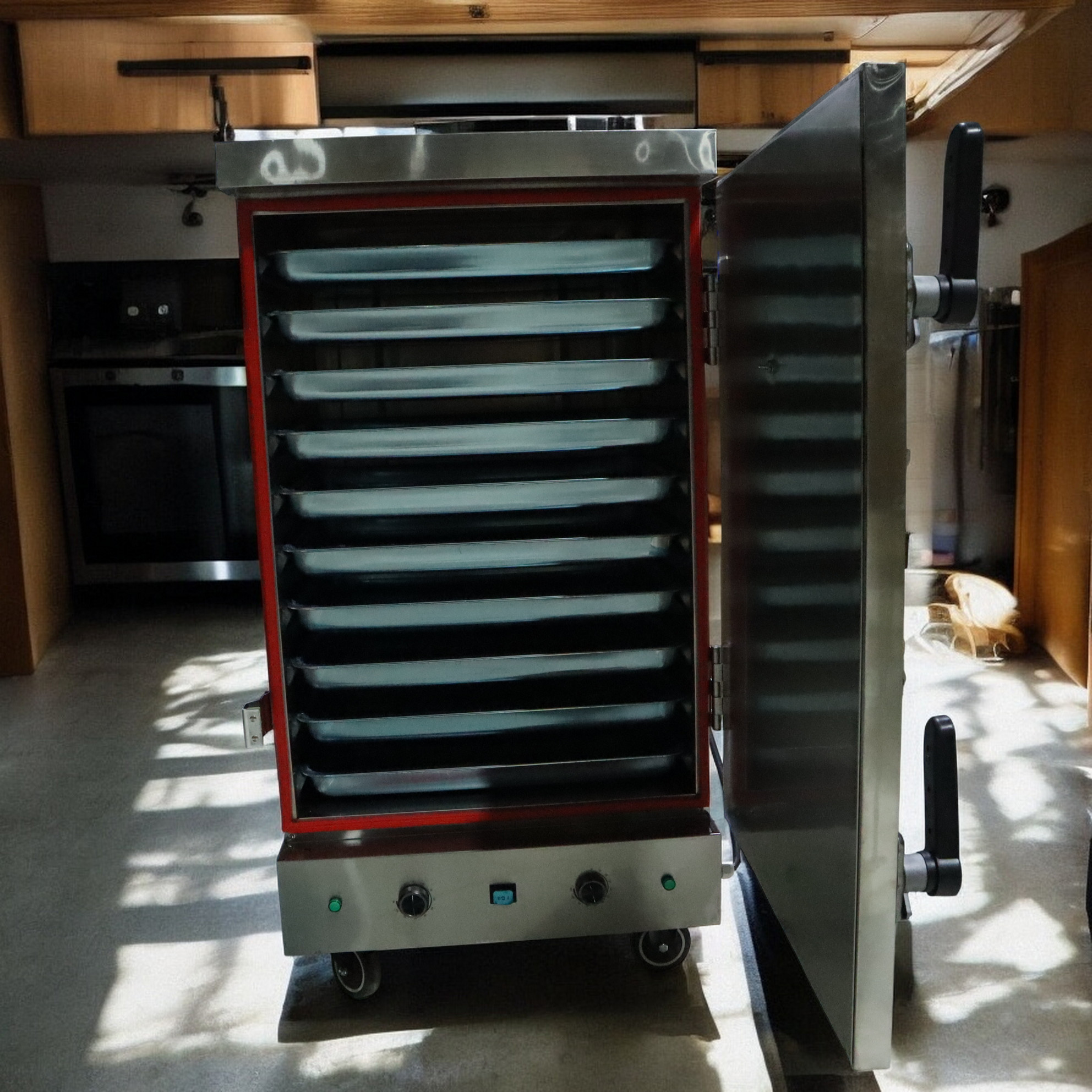 RUITAI Mesin Penanak Nasi Steamer Rice Cart 10 Tray 150 People 12kW - RT-150 Gambar produk RUITAI Mesin Penanak Nasi Steamer Rice Cart 10 Tray 150 People 12kW - RT-150