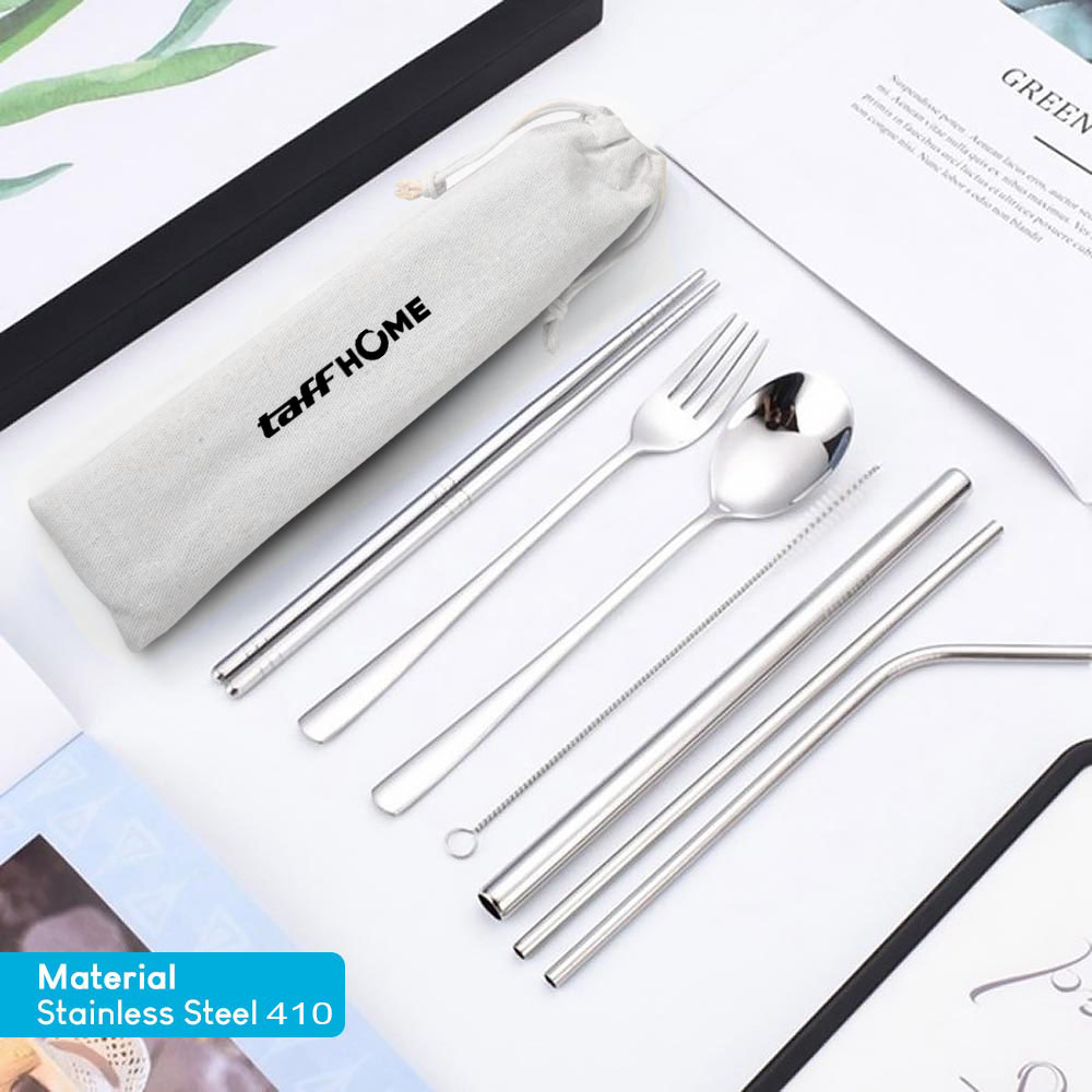 TaffHOME Set Alat Makan Sendok Garpu Sumpit Sedotan Cutlery with Pouch - T1 Gambar produk TaffHOME Set Alat Makan Sendok Garpu Sumpit Sedotan Cutlery with Pouch - T1