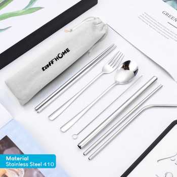 Gambar produk TaffHOME Set Alat Makan Sendok Garpu Sumpit Sedotan Cutlery with Pouch - T1