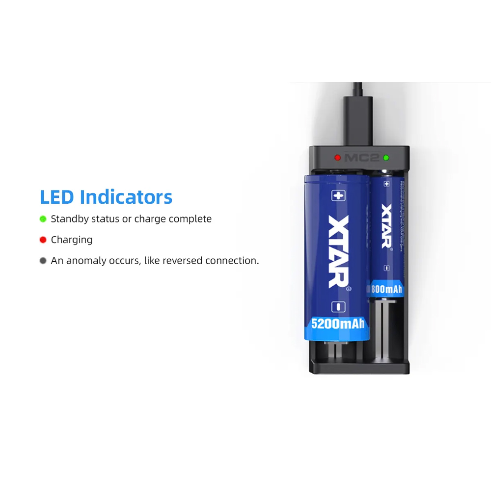Gambar produk XTAR Charger Baterai 2 Slot 14500 18650 18650 Li-Ion 3.7V 1A 5V Type C - MC2