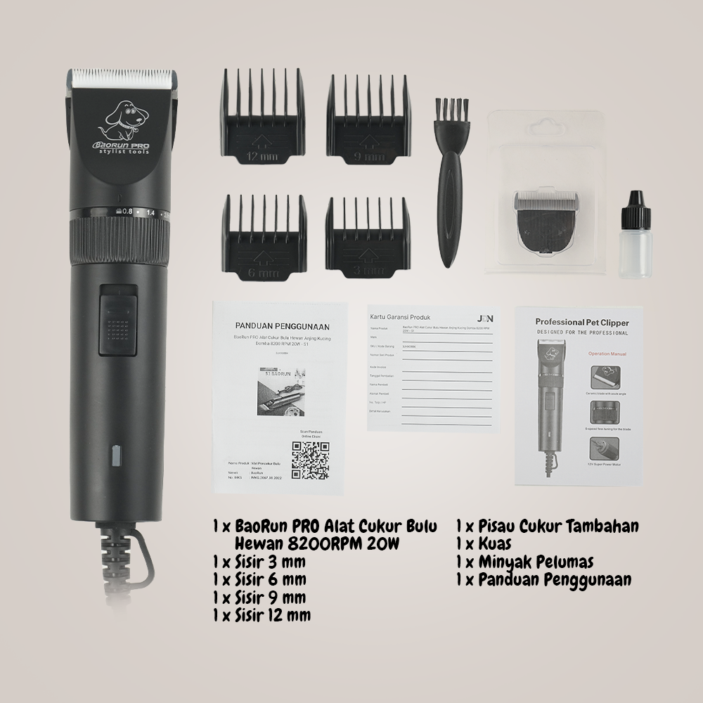 Gambar produk BaoRun PRO Alat Cukur Bulu Hewan Anjing Kucing Domba Wired 8200RPM 20W - S1