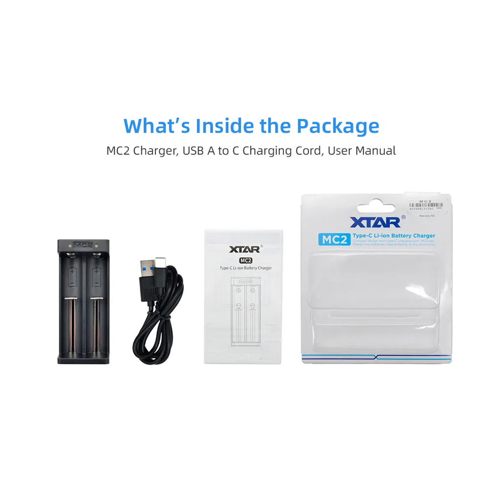 Gambar produk XTAR Charger Baterai 2 Slot 14500 18650 18650 Li-Ion 3.7V 1A 5V Type C - MC2