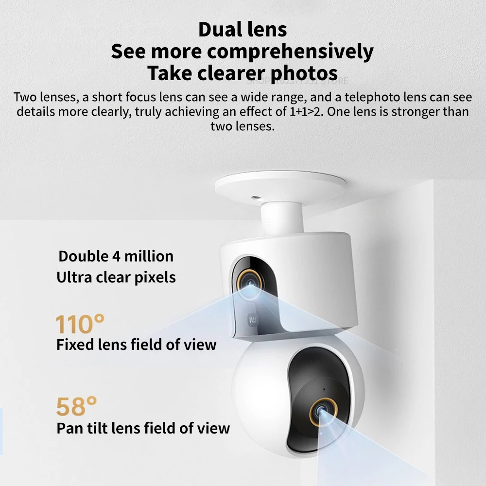 Xiaomi Kamera CCTV Dual Lens PTZ 360 Degree AI Detection WiFi 6 4MP - C500 Gambar produk Xiaomi Kamera CCTV Dual Lens PTZ 360 Degree AI Detection WiFi 6 4MP - C500