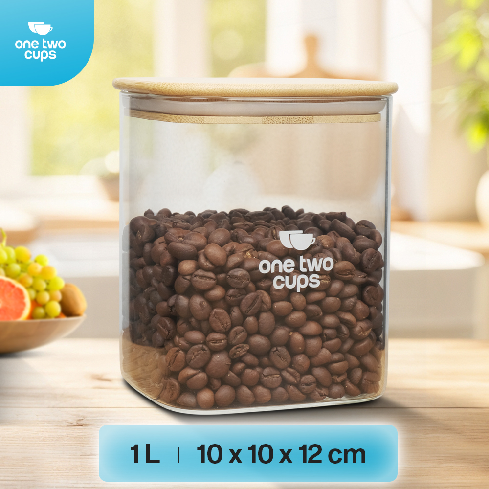 One Two Cups Toples Kaca Penyimpanan Makanan Kedap Udara Storage Jar 1L-10x10x12cm - HC1019 Gambar produk One Two Cups Toples Kaca Penyimpanan Makanan Kedap Udara Storage Jar 1L-10x10x12cm - HC1019