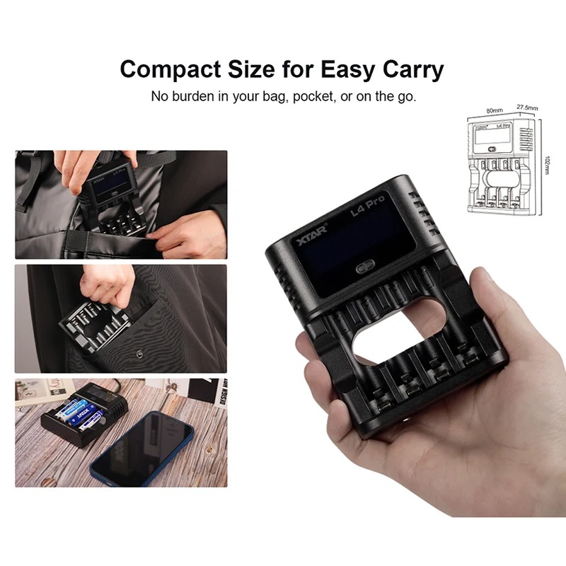 Gambar produk XTAR Charger Baterai 4 Slot AA AAA 1.5V Li-Ion 1.2V Ni-MH LCD Type C - L4 PRO KT