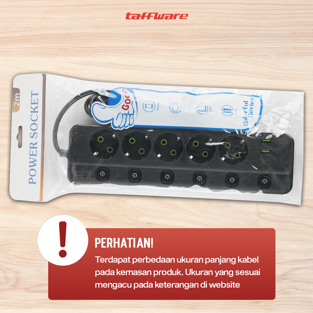 Taffware Stop Kontak Kabel USB Type C 10A 110-250V 2500W 1.8M 5 Lubang - QL-1098U Gambar produk Taffware Stop Kontak Kabel USB Type C 10A 110-250V 2500W 1.8M 5 Lubang - QL-1098U