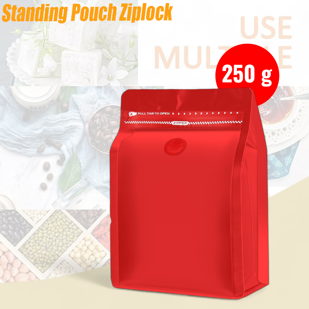 Gambar produk KOFE Kemasan Kopi Standing Pouch Ziplock Flat Bottom with Valve 10 PCS 250g - KF-10
