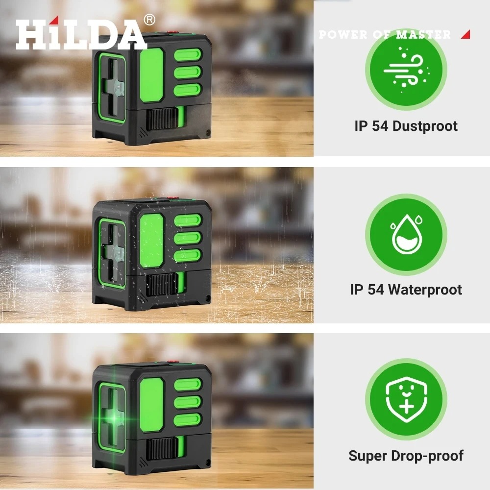 HILDA Laser Level Self Leveling 2 Line 360 Degree Waterproof IP54 - AB113 Gambar produk HILDA Laser Level Self Leveling 2 Line 360 Degree Waterproof IP54 - AB113