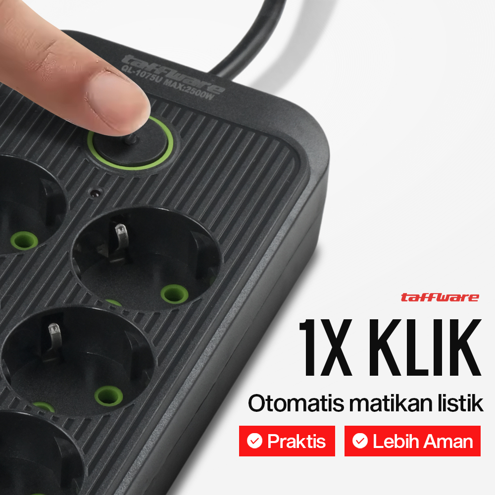 Gambar produk Taffware Stop Kontak Kabel USB Type C 10A 110-250V 2500W 1.8M 6 Lubang - QL-1075U