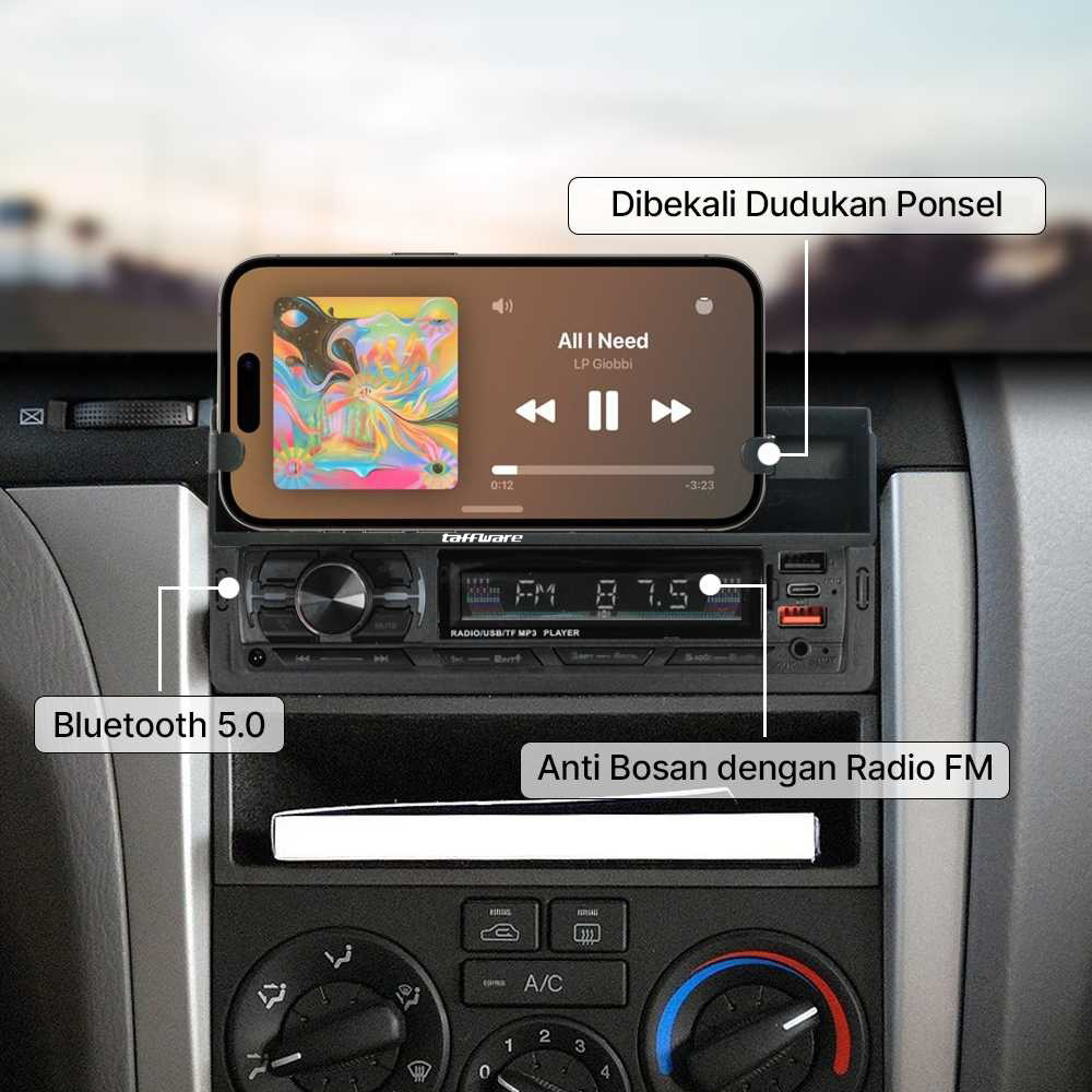 Gambar produk Taffware Tape Mobil Audio MP3 Player Bluetooth USB ISO Phone Holder - HL83