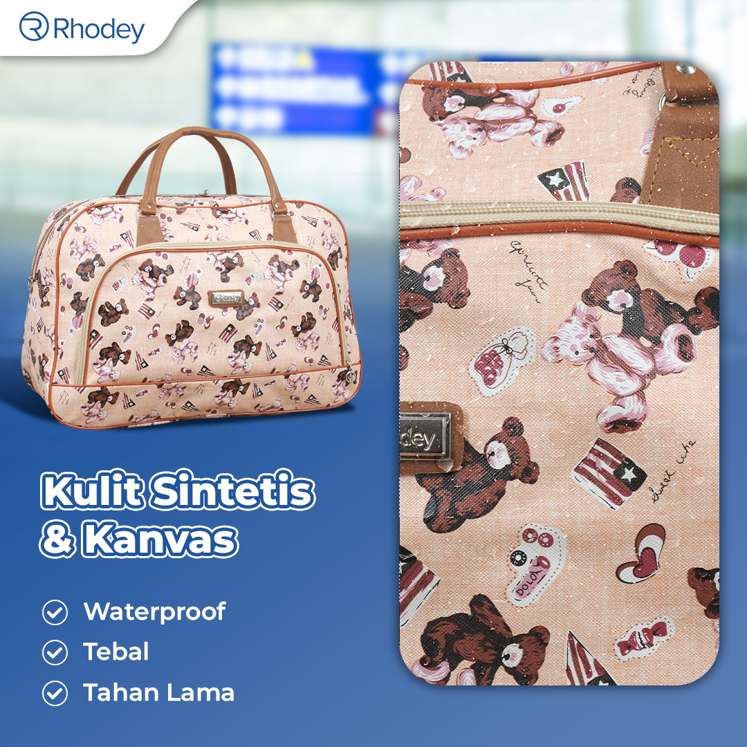 Gambar produk Rhodey RAIMIQI SEMOR Tas Jinjing Duffle Bag PU Leather Unisex 20 Inch Beige Bear - CB001