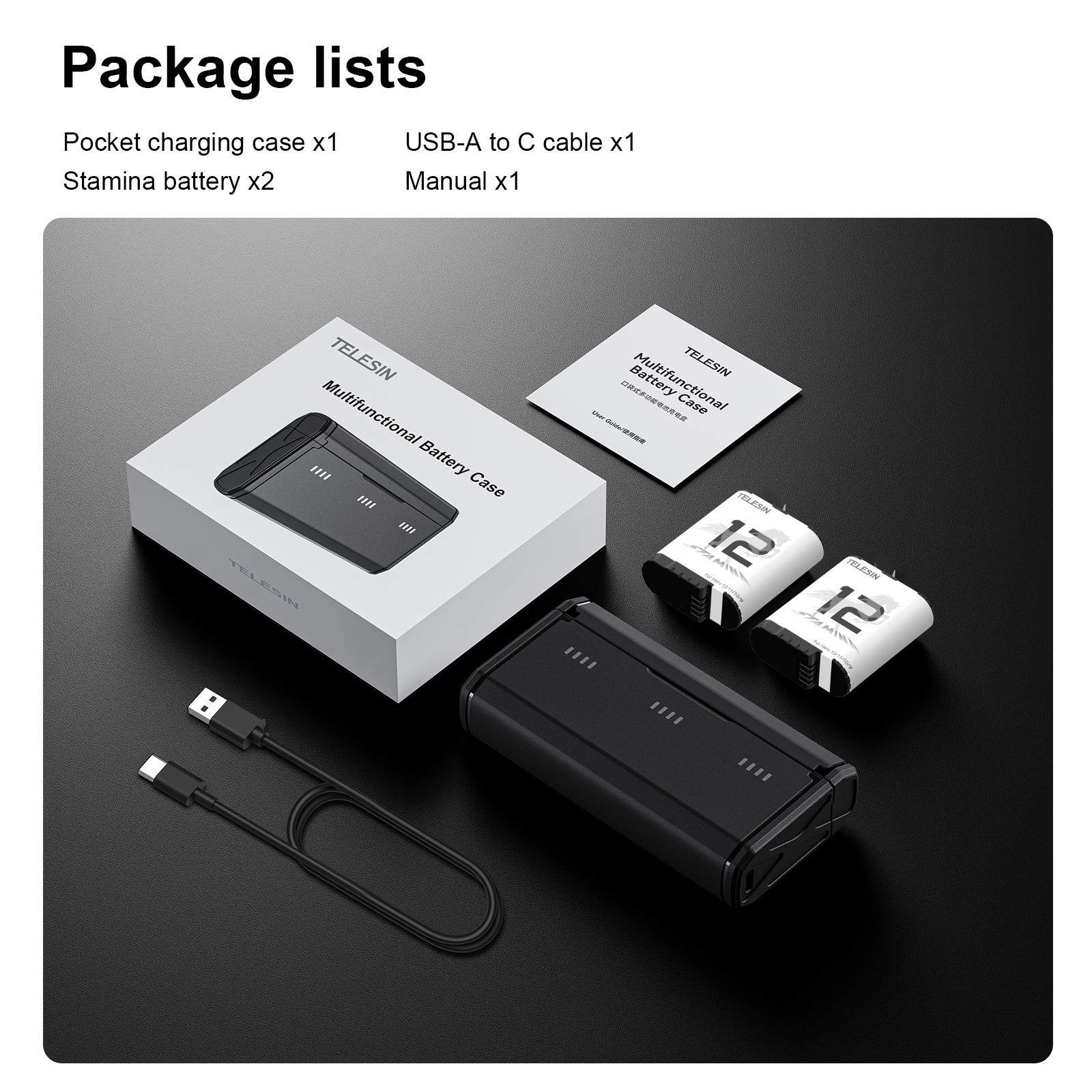 Gambar produk TELESIN Charger Baterai Box Kamera GoPro Hero 9 to 12 with 2 Battery - S0-ECB-01-TGP