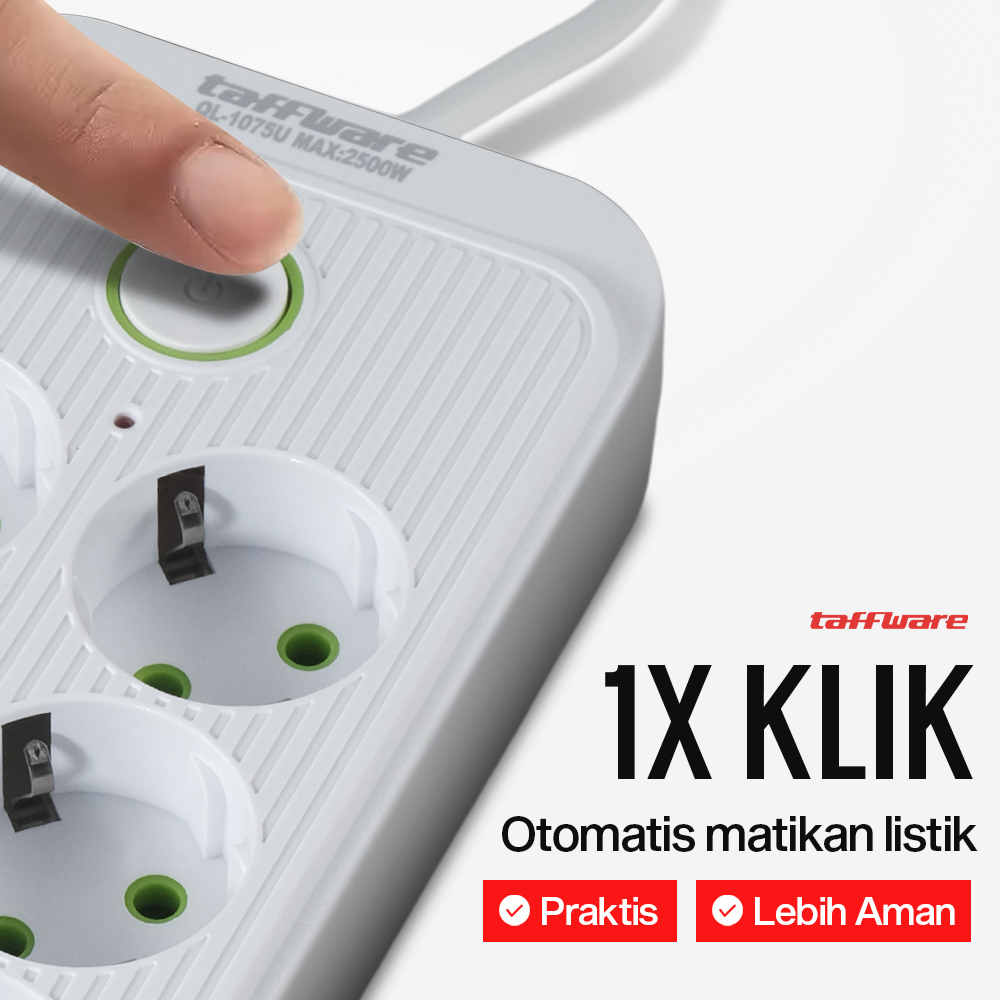 Gambar produk Taffware Stop Kontak Kabel USB Type C 10A 110-250V 2500W 1.8M 6 Lubang - QL-1075U