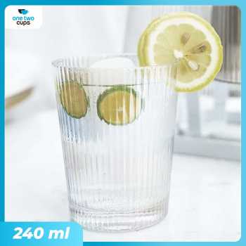 One Two Cups Gelas Kaca Aesthetic Kopi Teh Simple Stripe Glass - IN-34
