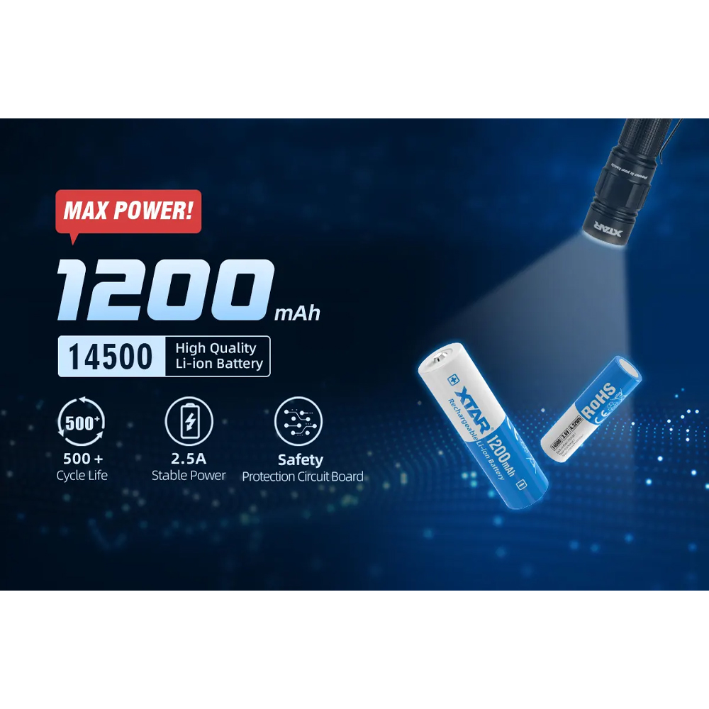 Gambar produk XTAR Baterai Rechargeable 14500 Li-Ion 1200mAh 3.6V 2.7A 1 PCS - XT-120
