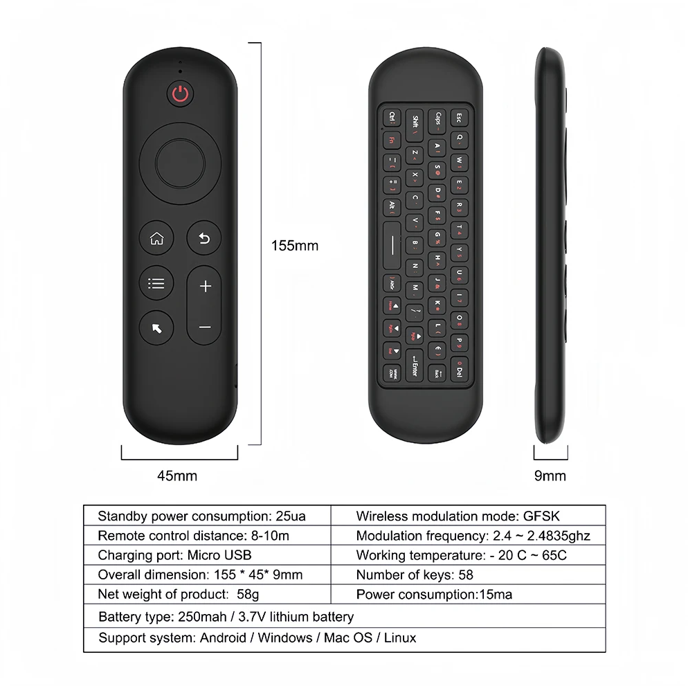 Gambar produk Kebidumei Air Mouse Wireless Keyboard Remote Backlit 7 Colors 250mAh - KB200