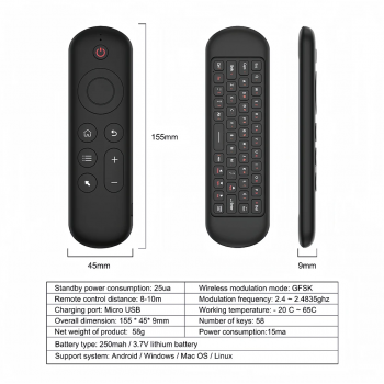 Gambar produk Kebidumei Air Mouse Wireless Keyboard Remote Backlit 7 Colors 250mAh - KB200
