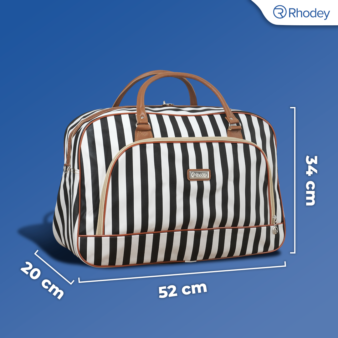 Rhodey Tas Travel Jinjing PU Leather Duffle Bag Stripe Model - S01 Gambar produk Rhodey Tas Travel Jinjing PU Leather Duffle Bag Stripe Model - S01