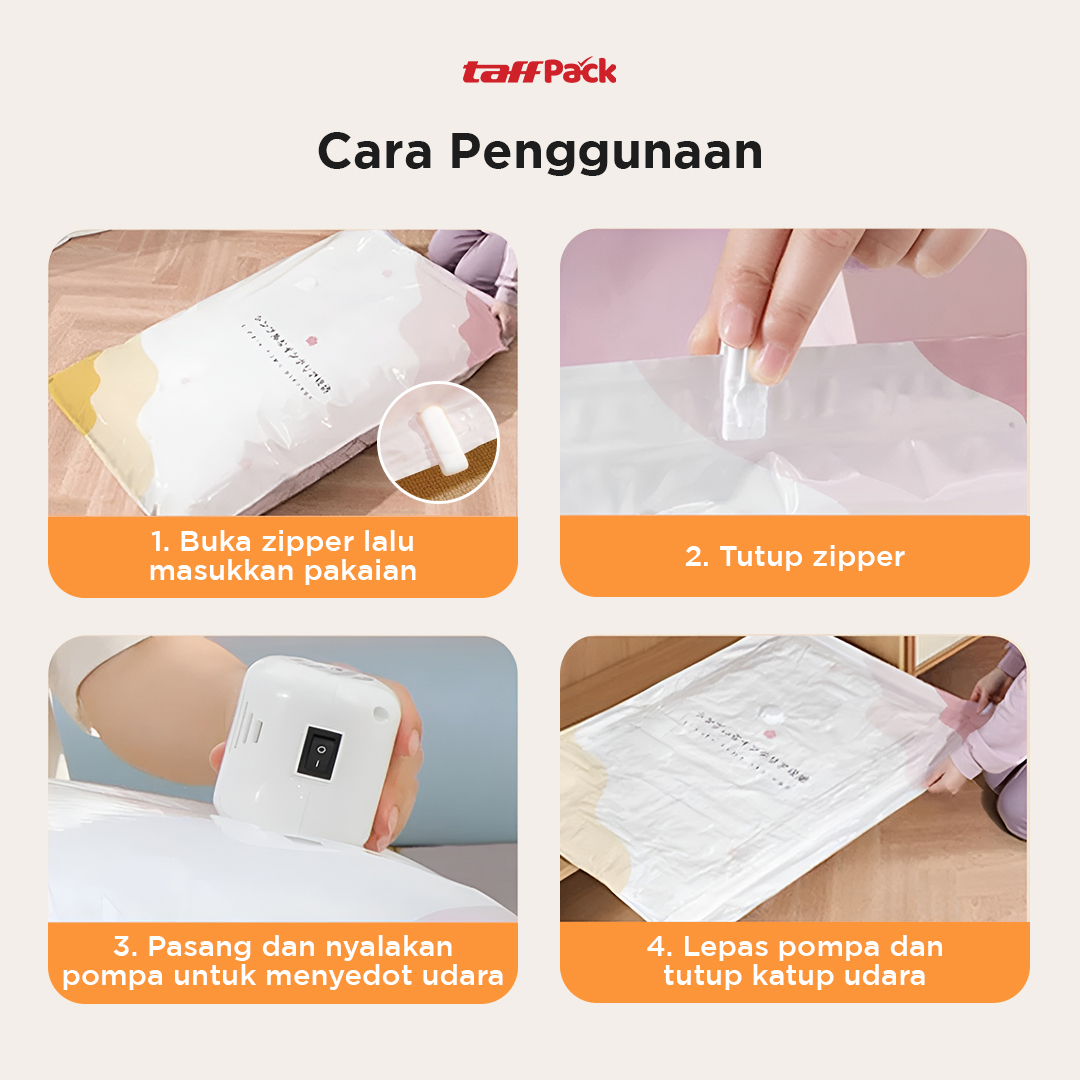 Gambar produk TaffPACK Kantong Plastik Vakum Pakaian Vacuum Bag 5 PCS Electric Pump - FL22