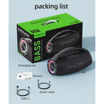 Gambar produk ZEALOT Speaker Bluetooth Portable Subwoofer Dual Pairing 16000mAh - S97