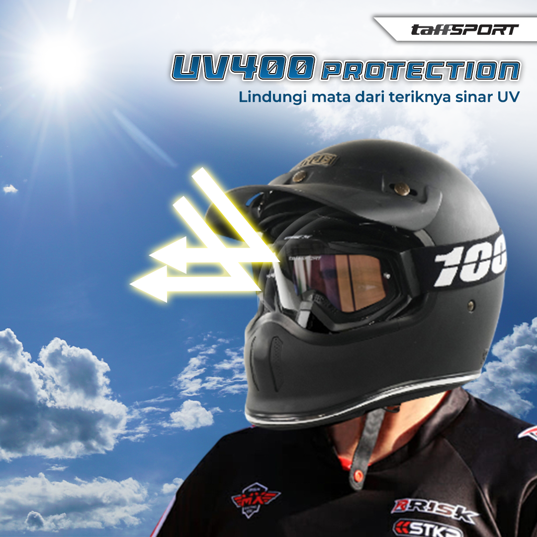 TaffSPORT Kacamata Helm Motor Goggles UV400 Protection Windproof Clear - UV400 Gambar produk TaffSPORT Kacamata Helm Motor Goggles UV400 Protection Windproof Clear - UV400