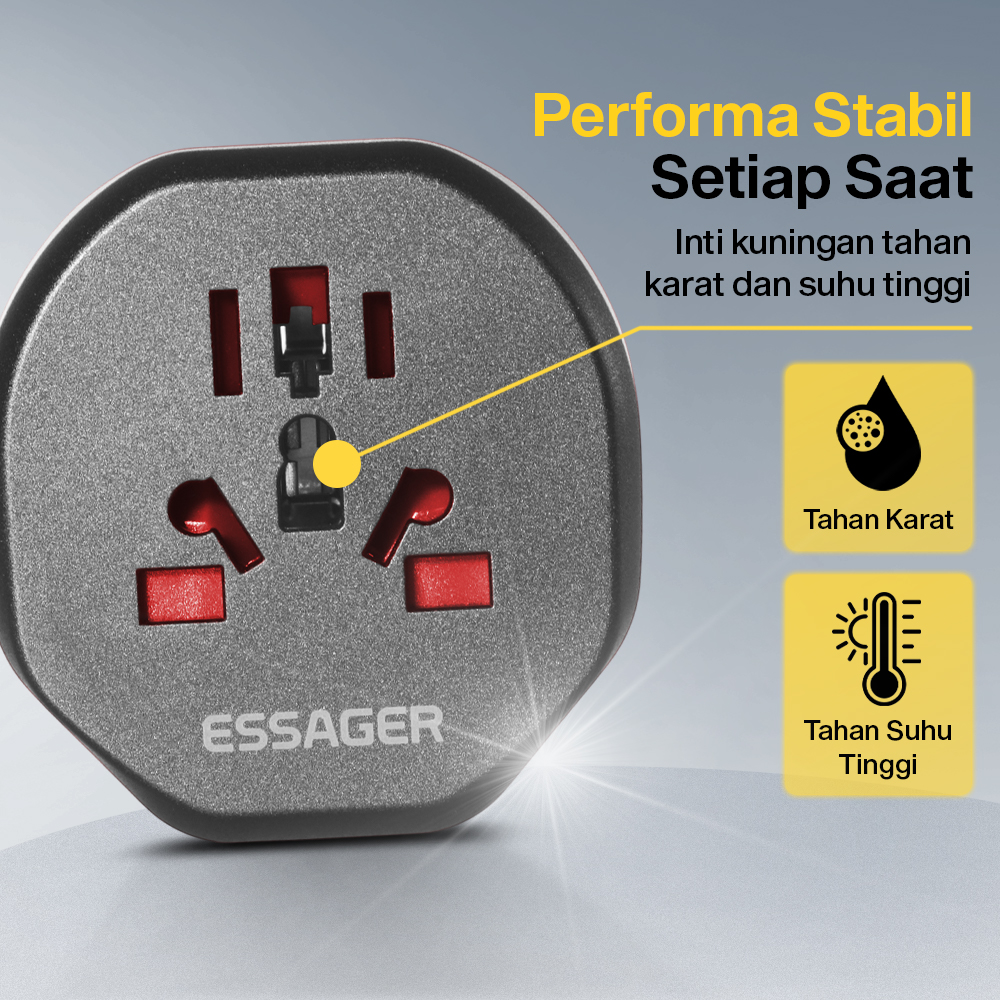 Gambar produk ESSAGER Universal Travel Adaptor Colokan Charger Adapter USB 2500W - WL-09