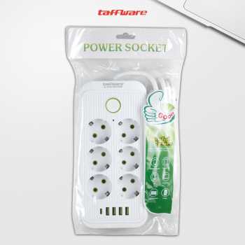 Gambar produk Taffware Stop Kontak Kabel USB Type C 10A 110-250V 2500W 1.8M 6 Lubang - QL-1075U