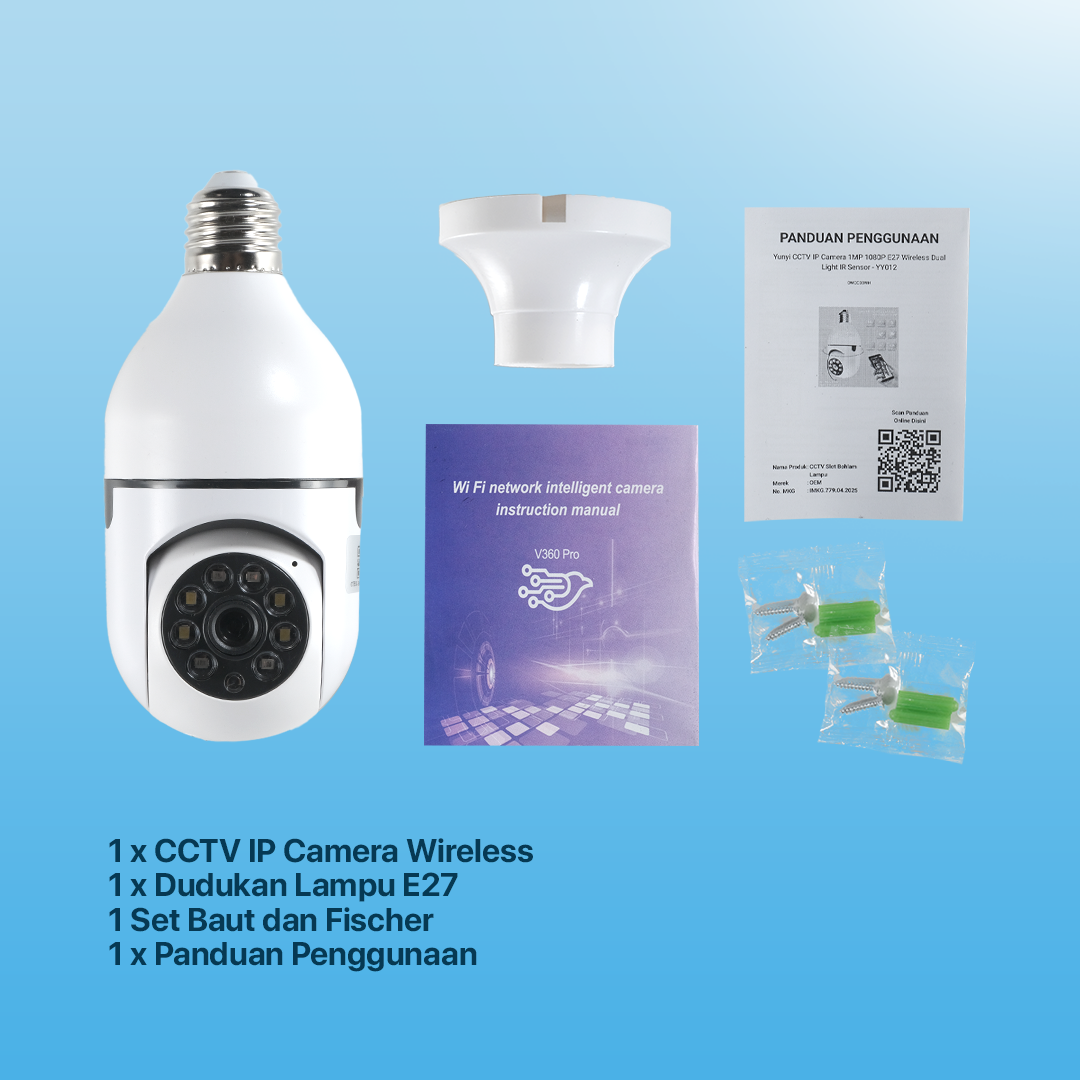 Yunyi CCTV IP Camera 1MP 1080P E27 Wireless Dual Light IR Sensor - YY012 Gambar produk Yunyi CCTV IP Camera 1MP 1080P E27 Wireless Dual Light IR Sensor - YY012