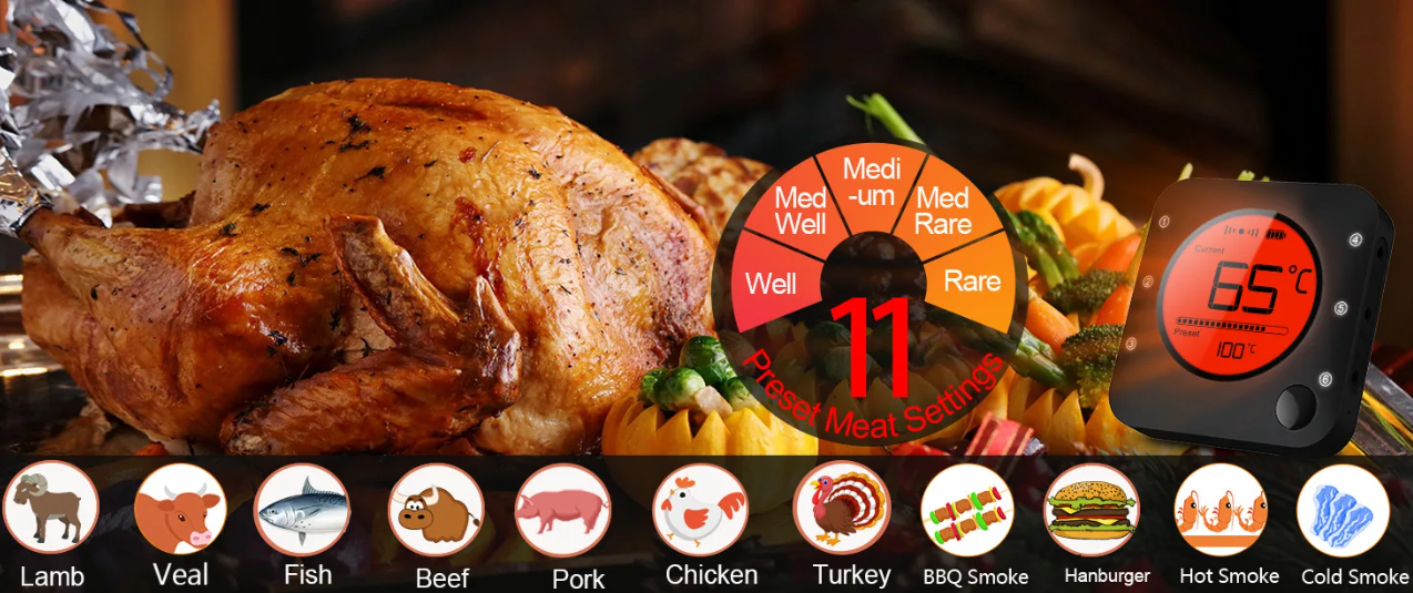 Jinutus Termometer Makanan Digital Daging BBQ Grill Bluetooth 1 Probe - BF-55 Gambar produk Jinutus Termometer Makanan Digital Daging BBQ Grill Bluetooth 1 Probe - BF-55