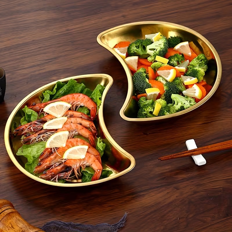 Gambar produk ATH Nampan Tray Mangkuk Makanan Bulan Sabit Moon Plate Stainless 201 - AT25