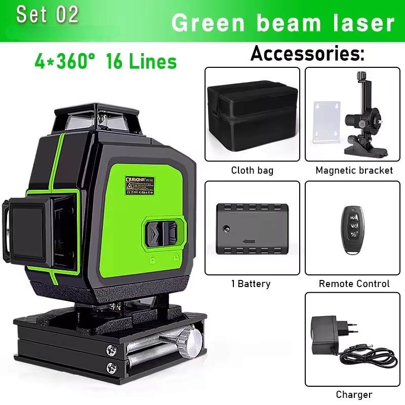 Gambar produk CLUBIONA Laser Level Self Leveling Green Beam 4D 16 Lines with Remote - ME16C