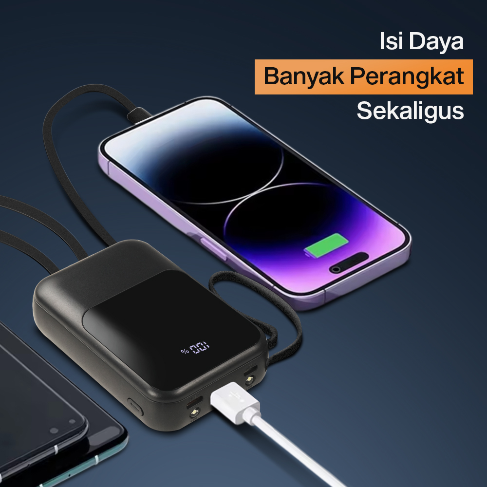 SMARTMS Power Bank 20000mAh Fast Charging PD 3in1 Cable USB Type C 20W - PB41 Gambar produk SMARTMS Power Bank 20000mAh Fast Charging PD 3in1 Cable USB Type C 20W - PB41