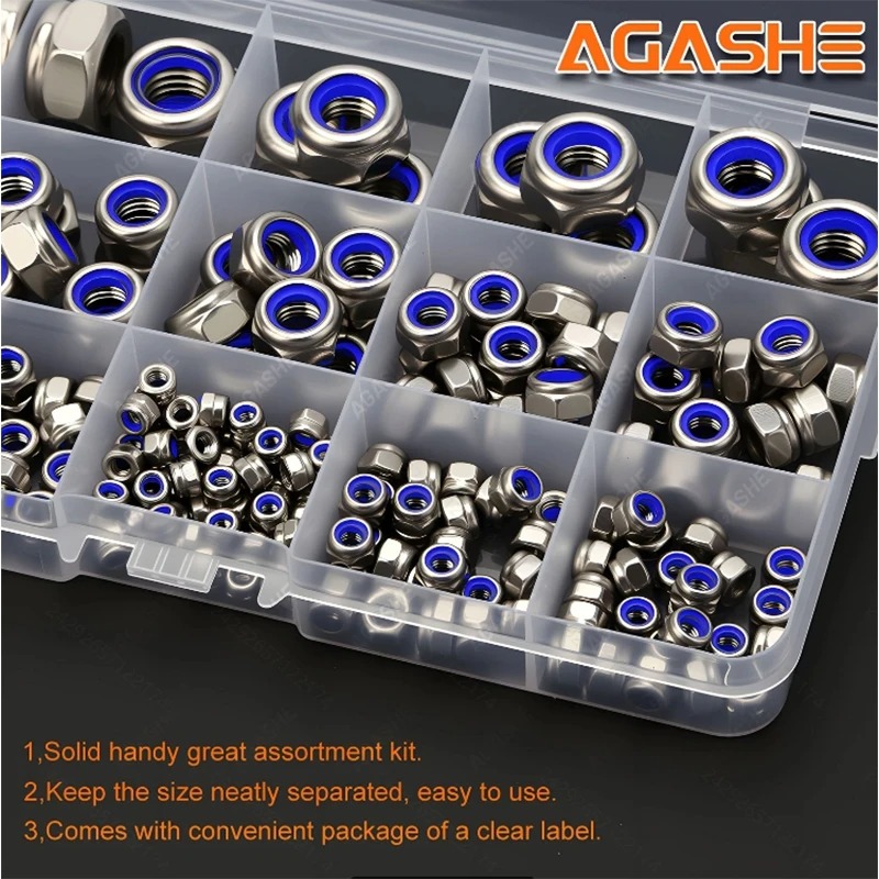 AGASHE Mur Hexagonal Nut Box DIN934 Polished M8 M6 M5 M4 M3 240 PCS - AG-240 Gambar produk AGASHE Mur Hexagonal Nut Box DIN934 Polished M8 M6 M5 M4 M3 240 PCS - AG-240