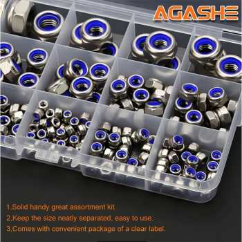 Gambar produk AGASHE Mur Hexagonal Nut Box DIN934 Polished M8 M6 M5 M4 M3 240 PCS - AG-240