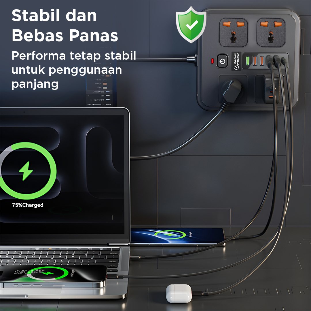 AMJ Stop Kontak Kabel USB Type C PD 10A 250V 3000W 2M 4 Lubang - BKL-666 Gambar produk AMJ Stop Kontak Kabel USB Type C PD 10A 250V 3000W 2M 4 Lubang - BKL-666