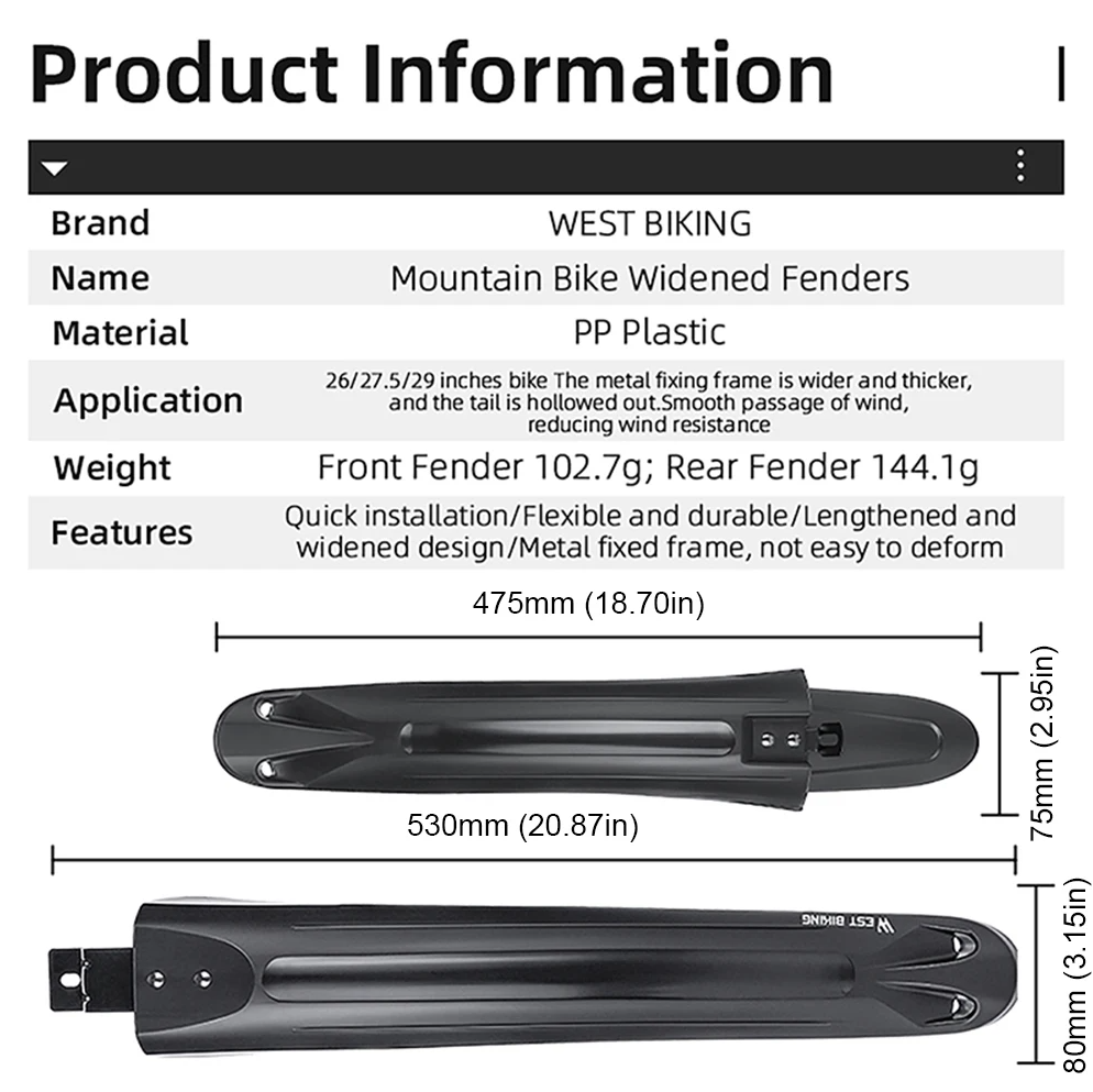 WEST BIKING Spakbor Sepeda Depan Belakang Fender Mudguard MTB Plastic - WB50 Gambar produk WEST BIKING Spakbor Sepeda Depan Belakang Fender Mudguard MTB Plastic - WB50