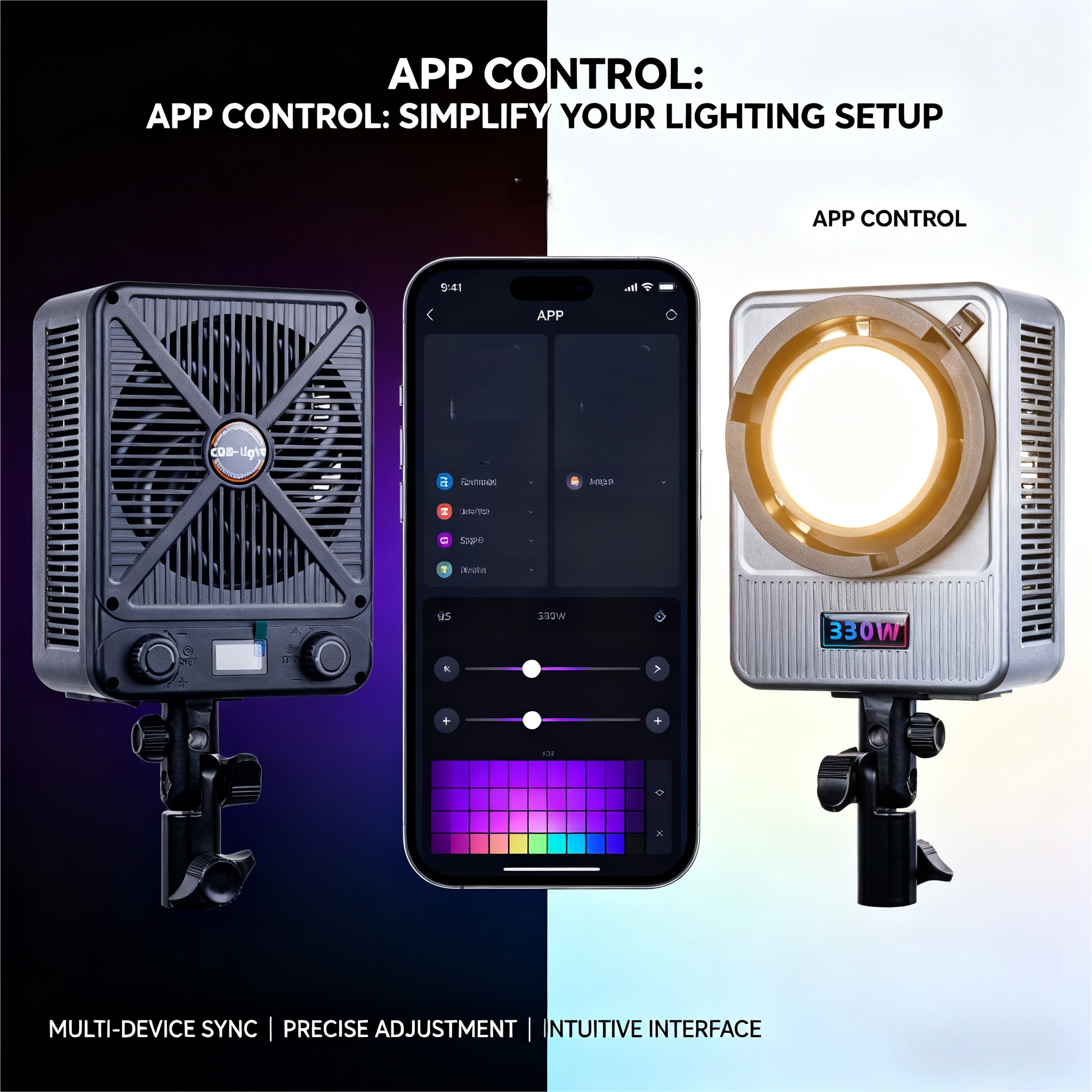 Gambar produk LIYADI Lampu Studio Fotografi COB LED RGBW 24 Mode TFT Display 330W - G330C