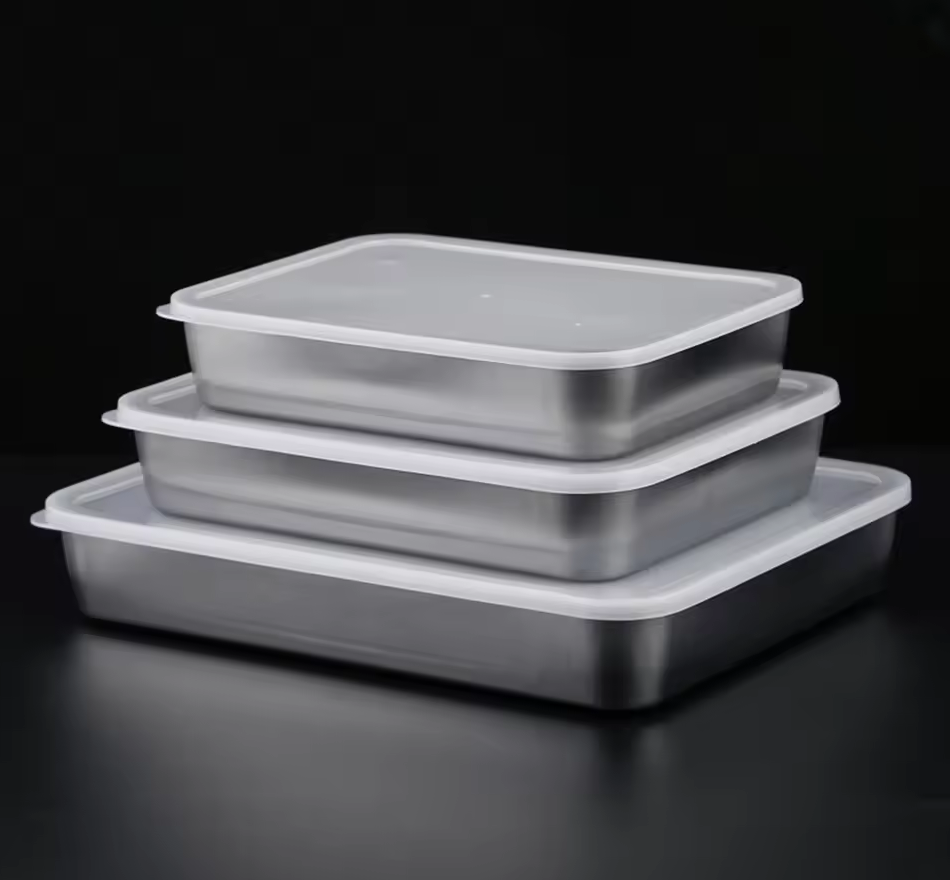 Umigy Loyang Nampan Tray Keeping Box Oven Stainless 201 with Lid 30.5x25x5.6cm - UM60 Gambar produk Umigy Loyang Nampan Tray Keeping Box Oven Stainless 201 with Lid 30.5x25x5.6cm - UM60