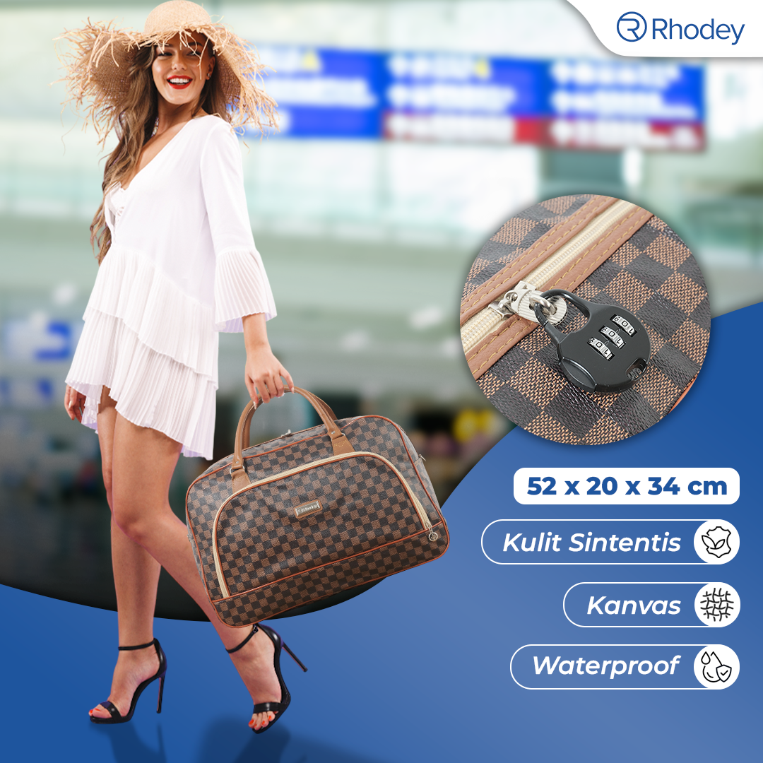 Rhodey RAIMIQI SEMOR Tas Jinjing Duffle Bag PU Leather Unisex 20 Inch Coffee Grid - CB001 Gambar produk Rhodey RAIMIQI SEMOR Tas Jinjing Duffle Bag PU Leather Unisex 20 Inch Coffee Grid - CB001