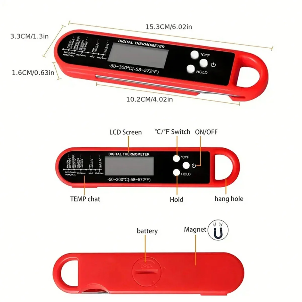 CANAMEK Termometer Makanan Digital Daging Kopi Susu Foldable - CM517 Gambar produk CANAMEK Termometer Makanan Digital Daging Kopi Susu Foldable - CM517