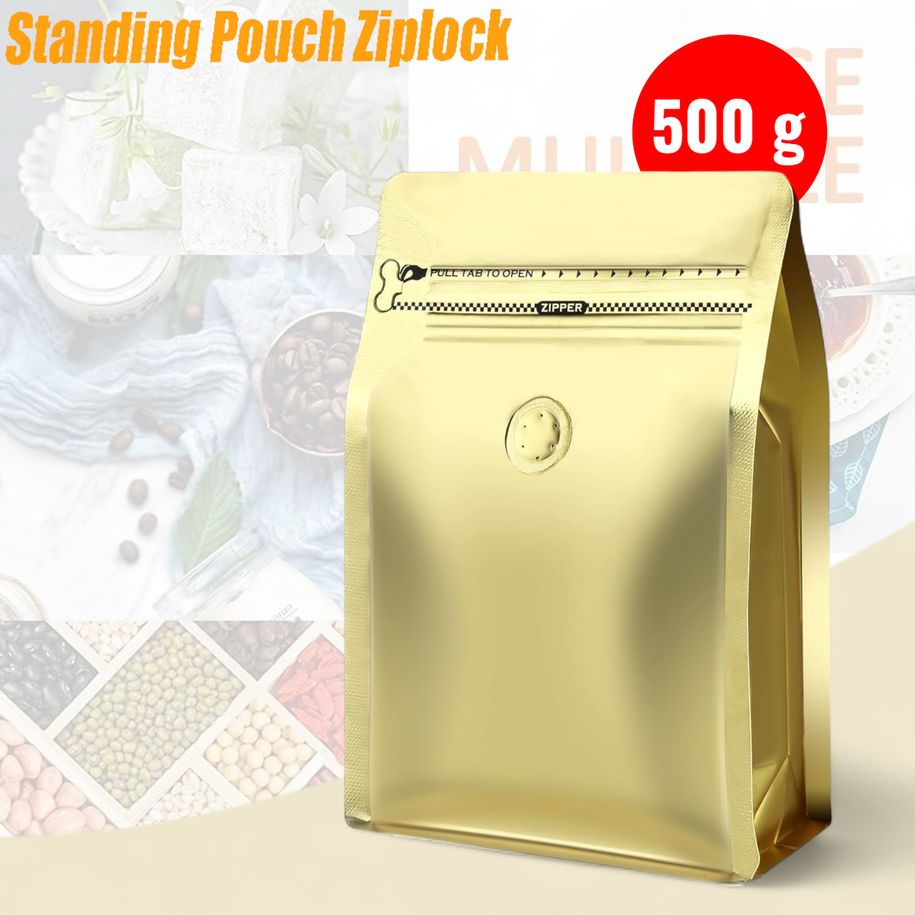 KOFE Kemasan Kopi Standing Pouch Ziplock Flat Bottom with Valve 10 PCS 500g - KF-10 Gambar produk KOFE Kemasan Kopi Standing Pouch Ziplock Flat Bottom with Valve 10 PCS 500g - KF-10