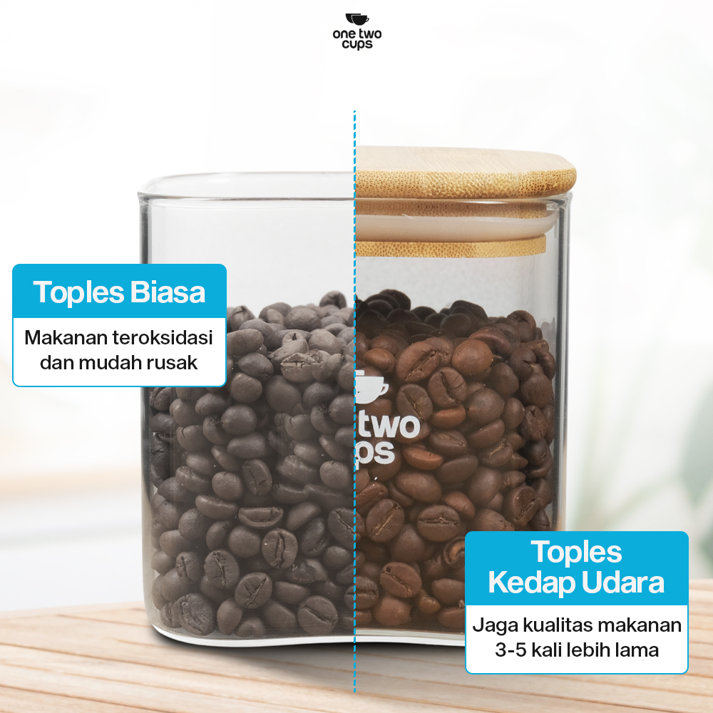 One Two Cups Toples Kaca Penyimpanan Makanan Kedap Udara Storage Jar 1L-10x10x12cm - HC1019 Gambar produk One Two Cups Toples Kaca Penyimpanan Makanan Kedap Udara Storage Jar 1L-10x10x12cm - HC1019