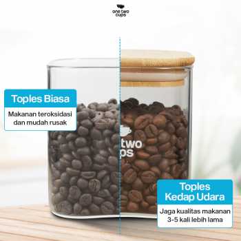 Gambar produk One Two Cups Toples Kaca Penyimpanan Makanan Kedap Udara Storage Jar 1L-10x10x12cm - HC1019