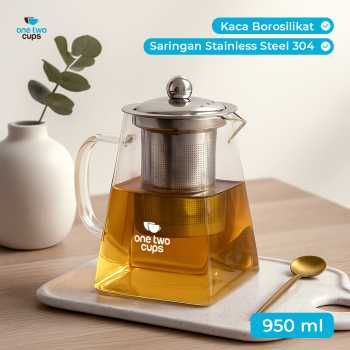 One Two Cups Teko Teh Kaca Saringan Tahan Panas Api Infuser Teapot - TP-761
