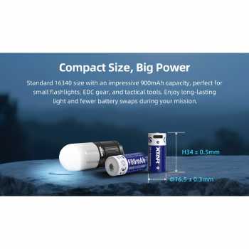 Gambar produk XTAR Baterai Rechargeable 16340 Li-Ion 900mAh Type C 3.6V 2.7A 1 PCS - XT-90