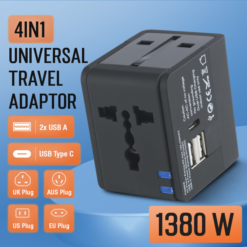 Gambar produk COKYI Travel Adaptor Universal Plug EU UK US/AU 3.0A USB A USB C - ONB100-04
