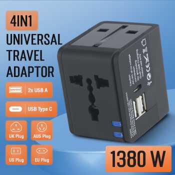 Gambar produk COKYI Travel Adaptor Universal Plug EU UK US/AU 3.0A USB A USB C - ONB100-04