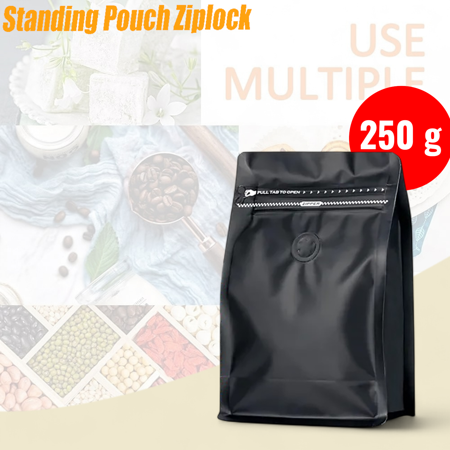 KOFE Kemasan Kopi Standing Pouch Ziplock Flat Bottom with Valve 10 PCS 250g - KF-10 Gambar produk KOFE Kemasan Kopi Standing Pouch Ziplock Flat Bottom with Valve 10 PCS 250g - KF-10